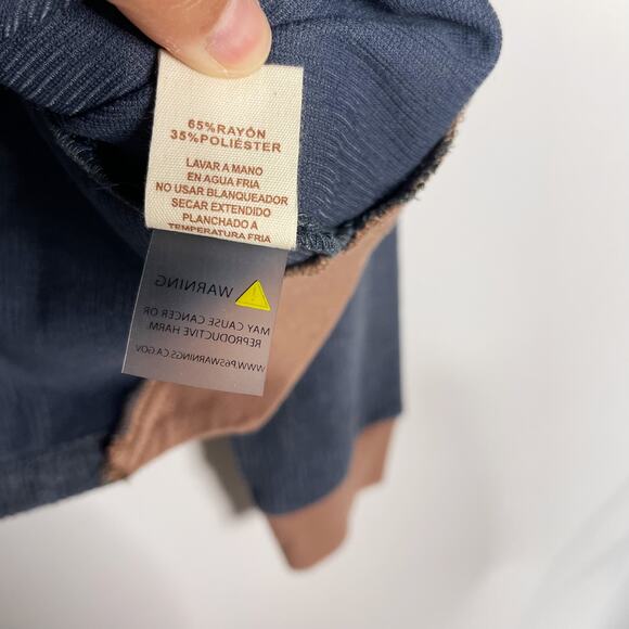 Hem & Thread Small S Denim Blue Textured Boxy Henley Pullover Top Long Sleeve - Picture 8 of 9